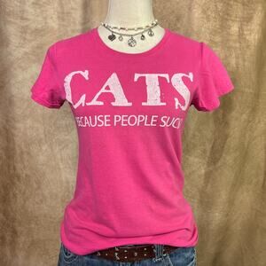 Cats Because People Suck T-Shirt Pink Graphic Tee Slim Fit Vintage Y2K Funny